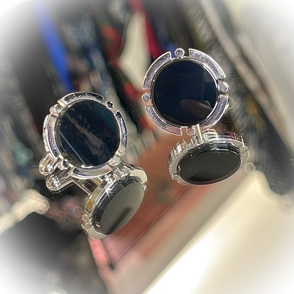 💕Beautiful Silver Tone Cufflinks Black Onyx💕 - Picture 4 of 5
